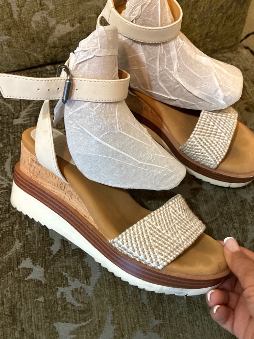 Crown Vintage Woven Cream Platform Wedge Sandals